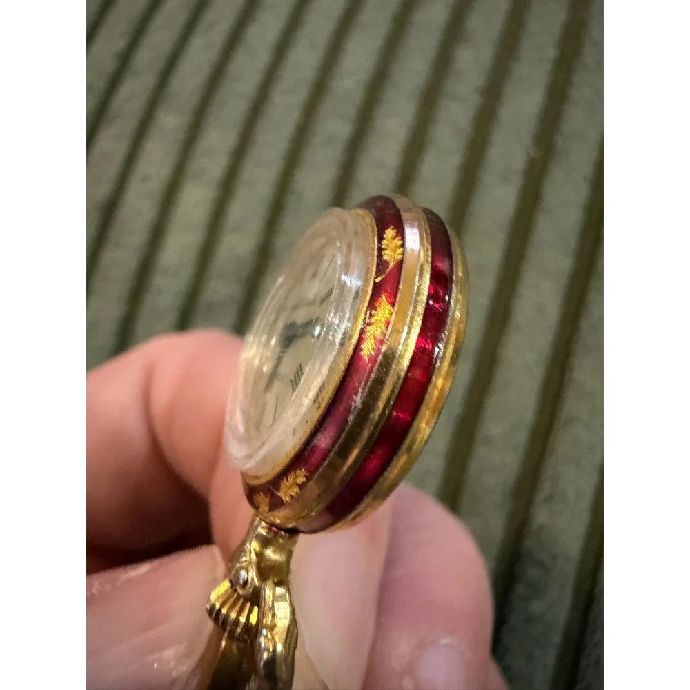 Vintage Andre Rivalle 17 Jewels Art‎ Deco Red Gold Tone Pendant Watch Working